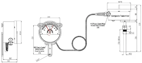 BWR2 Dimensional drawing of winding thermometer and composite transmitter