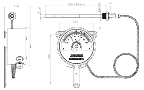 Dimensional drawing of oil surface temperature controller