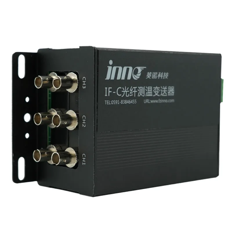 Fluorescent fiber optic temperature measurement device with six channels